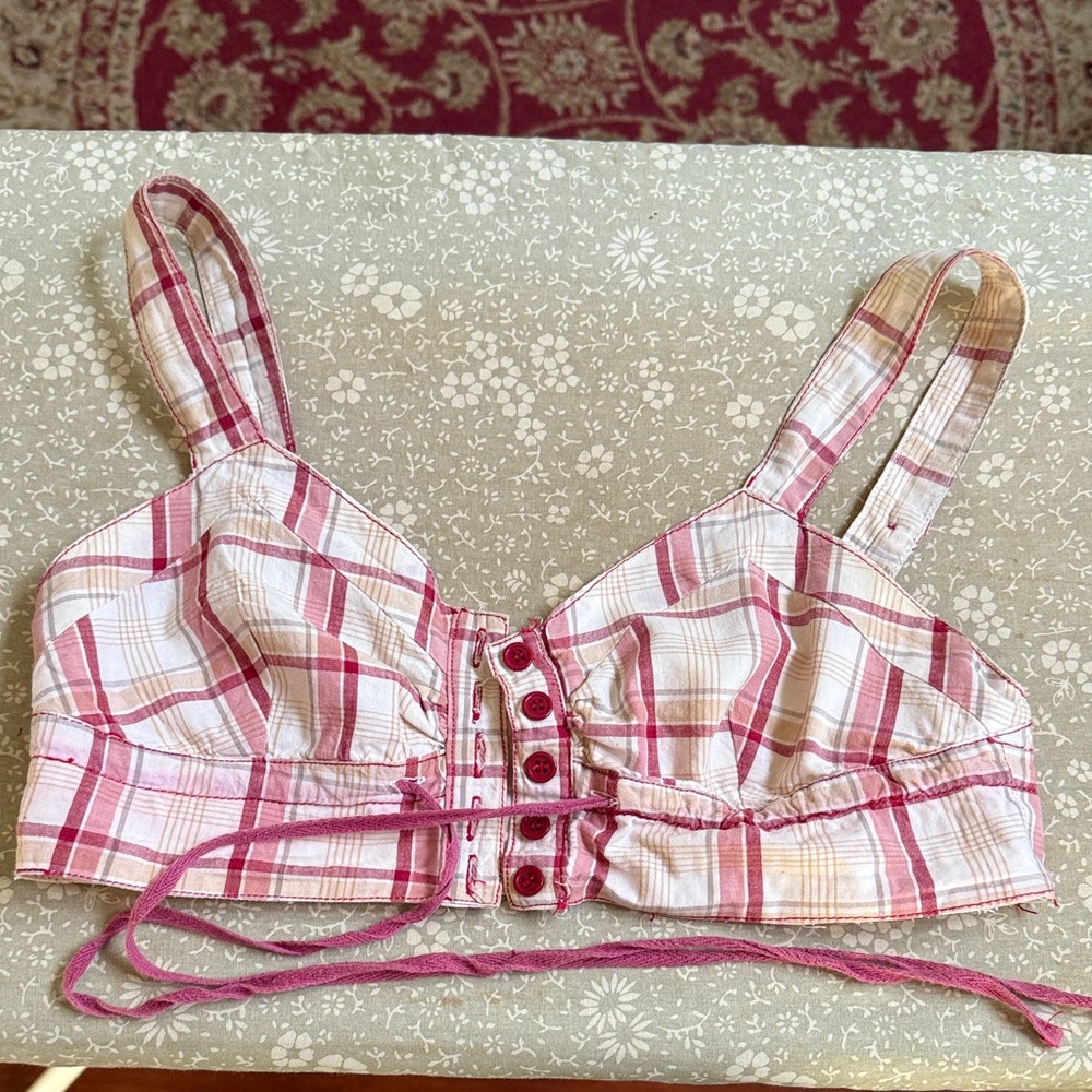 Vintage Papaya Pink and White Plaid Crop Top